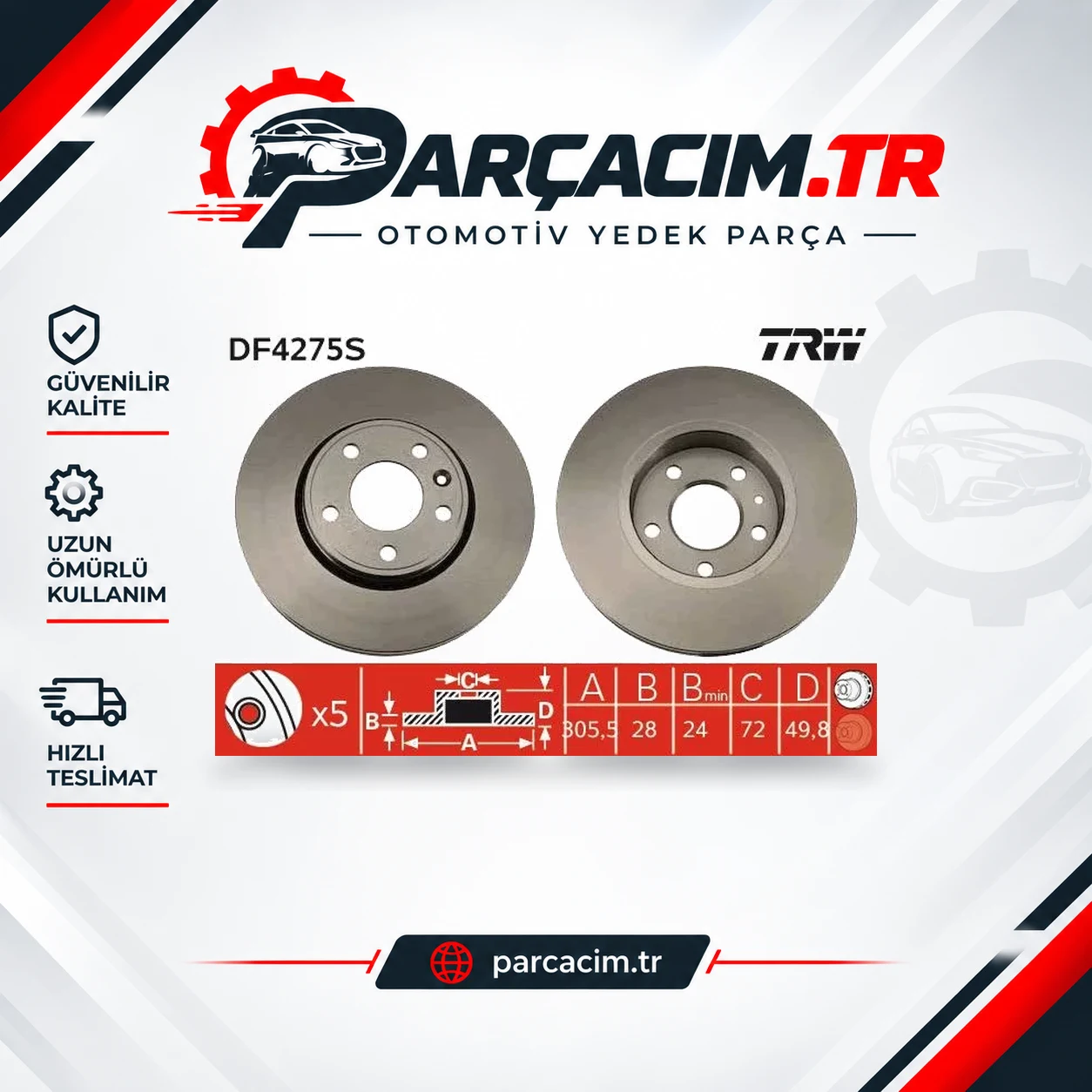 TRW Ön Fren Diski Havalı 305.5mm DF4275S