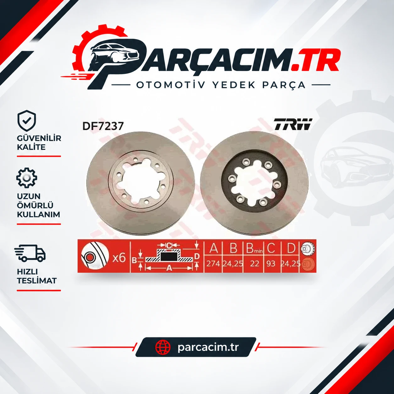 TRW Ön Fren Diski Havalı 274.6mm DF7237